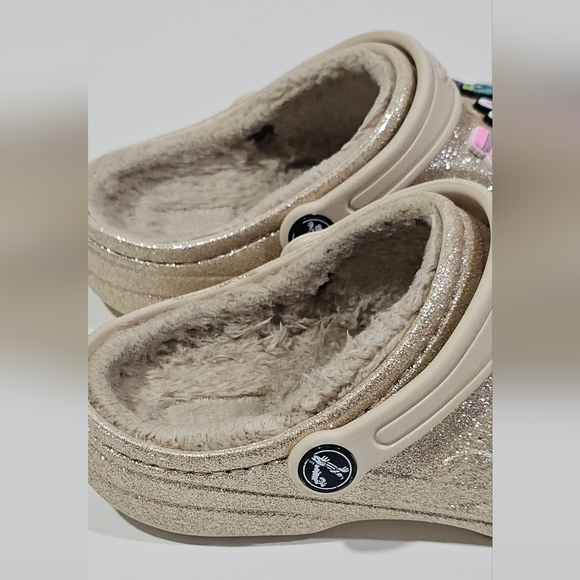 Crocs Kids Baya Lined Clog Gold Glitter Girl Size J 2 Hello Kitty Roblox Pink - Picture 4 of 11